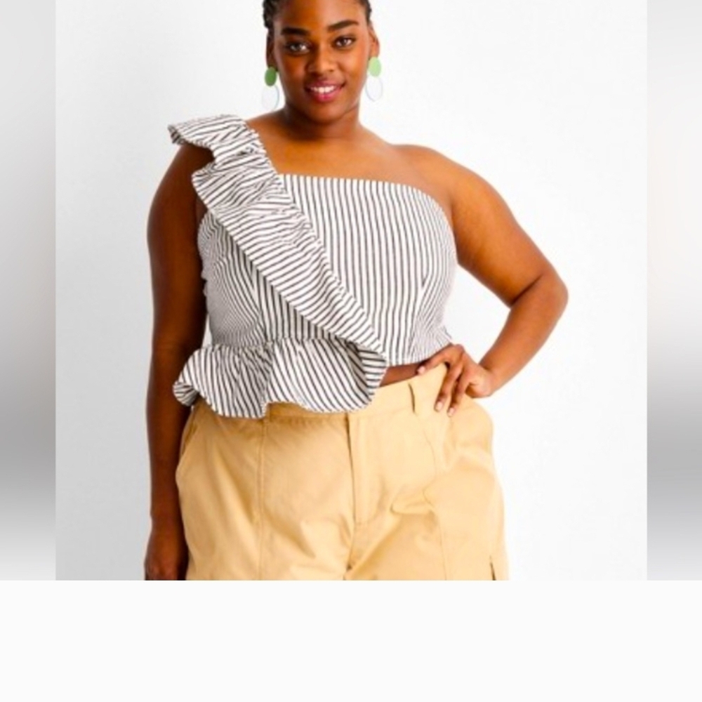 Elegant Black and White Striped Ruffle Blouse